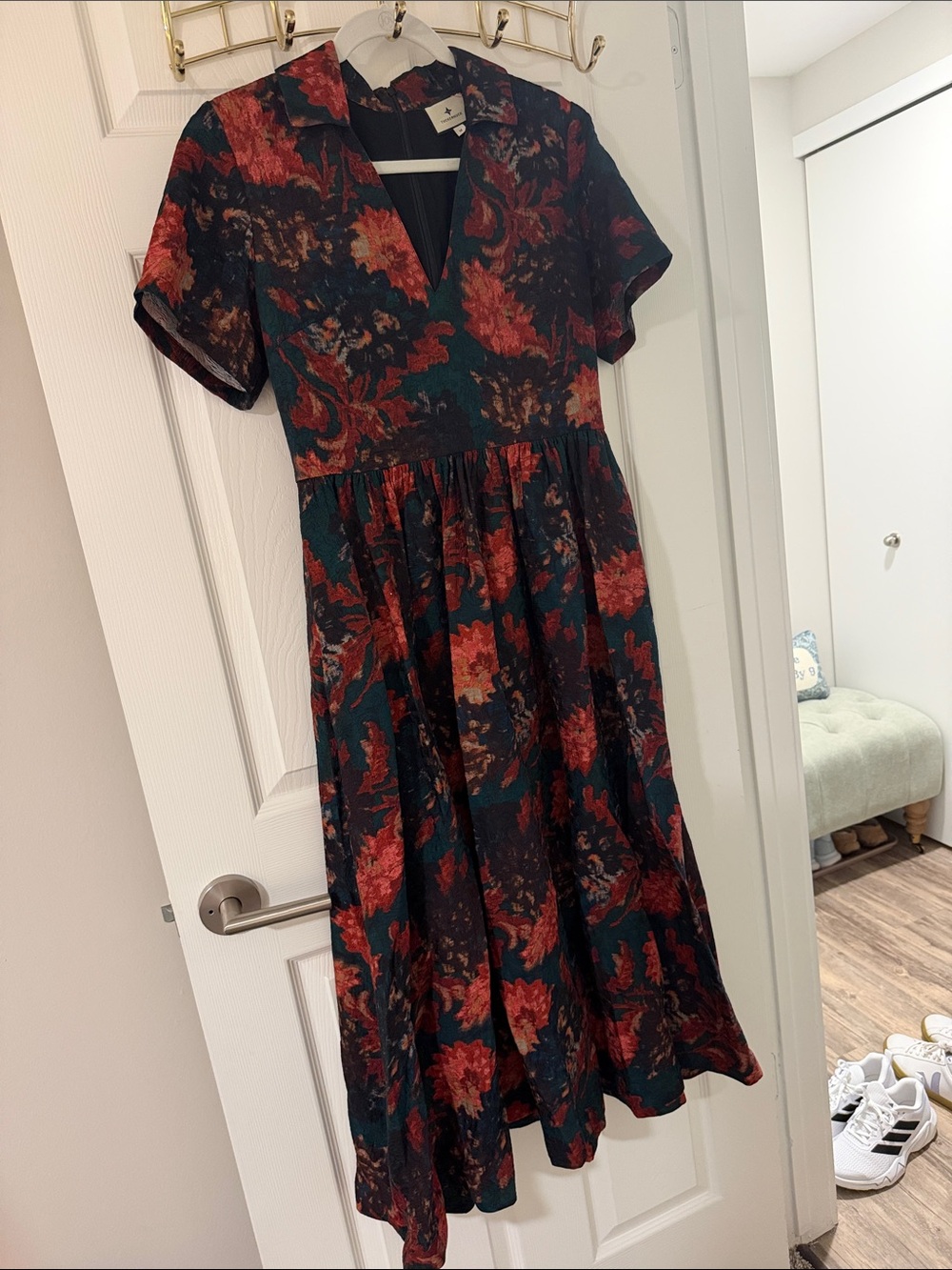 Tuckernuck Dark Teal Midi Dress with Rust Floral Print